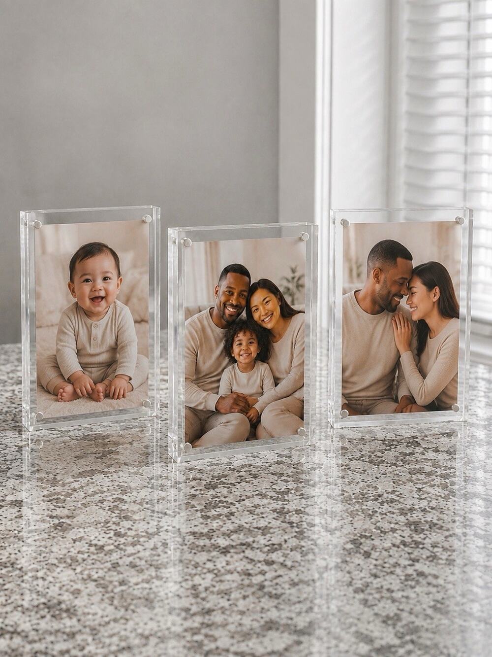 3 Pack 4x6 Magnetic Acrylic Picture Frames Clear Double Sided Tabletop